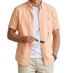 Polo Ralph Lauren Mens XL Peach Orange Oxford Shirt Short Sleeve Classic Fit